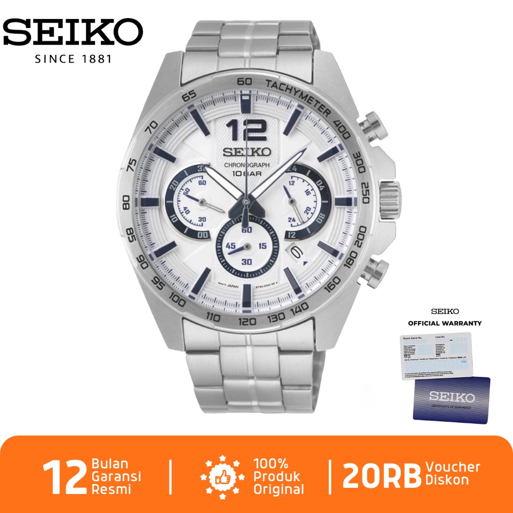 Seiko Pria SSB343 Jam Tangan Pria Seiko Chronograph SSB343P1 Quartz Stainless Steel Strap