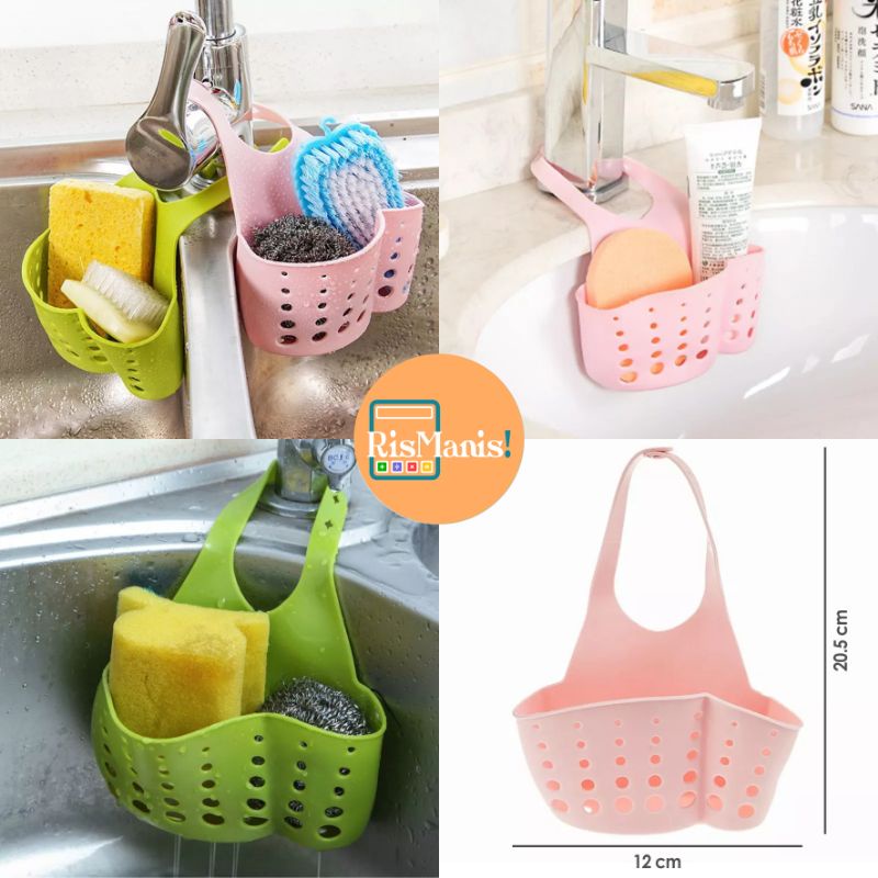 SINK SHELF SPONGE HOLDER - Rak Gantung Kran Wastafel Organizer Gantungan Keran Karet Silikon Storage Tempat Spons Cucian Sikat Spon Dapur