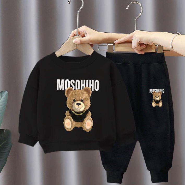 COD Baju Jogger Setelan Hoodie  Set Anak Cowok Cewek Import Mosohino Sweater Anak Laki-Laki Perempuan Usia 1-5Tahun Terbaru 2022 Unisex