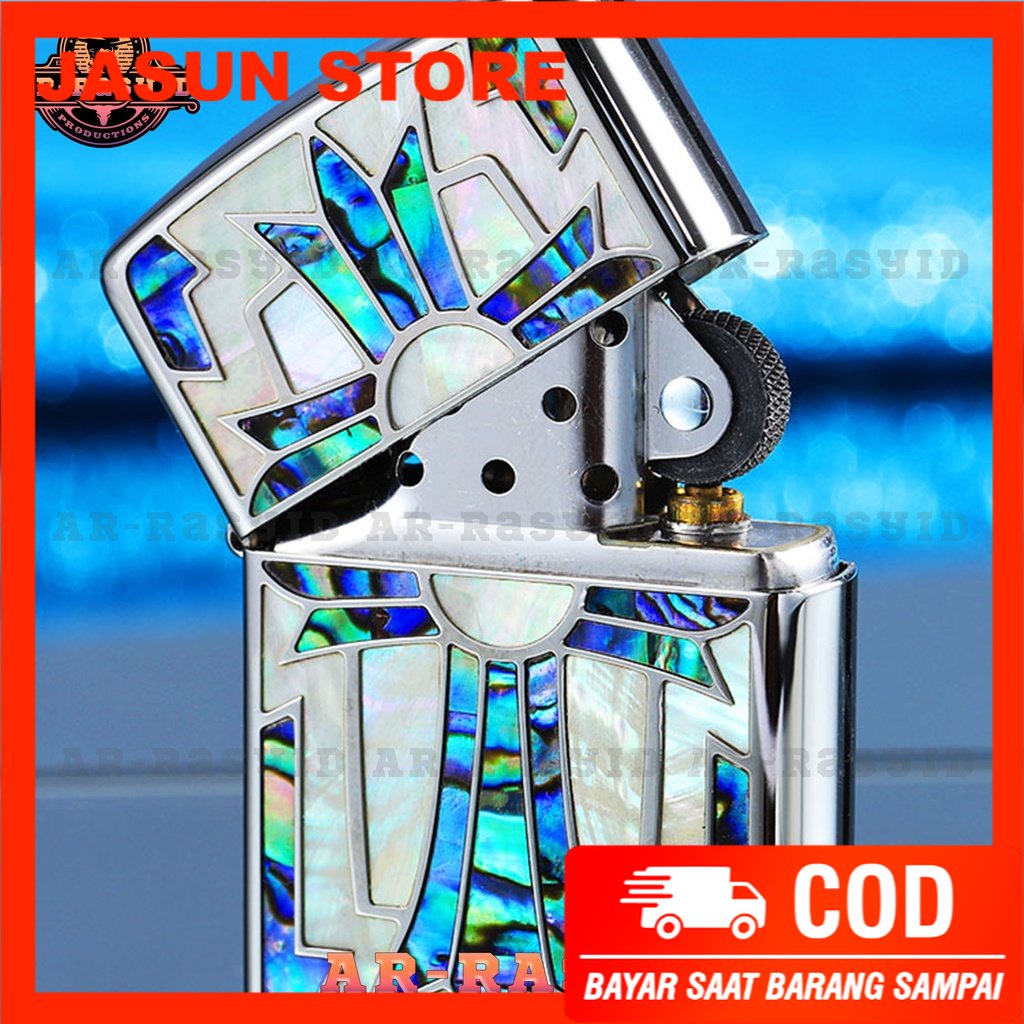 Bisa COD! Korek Api Minyak Zippo Silver Shell Motif Double Cross 3915-13