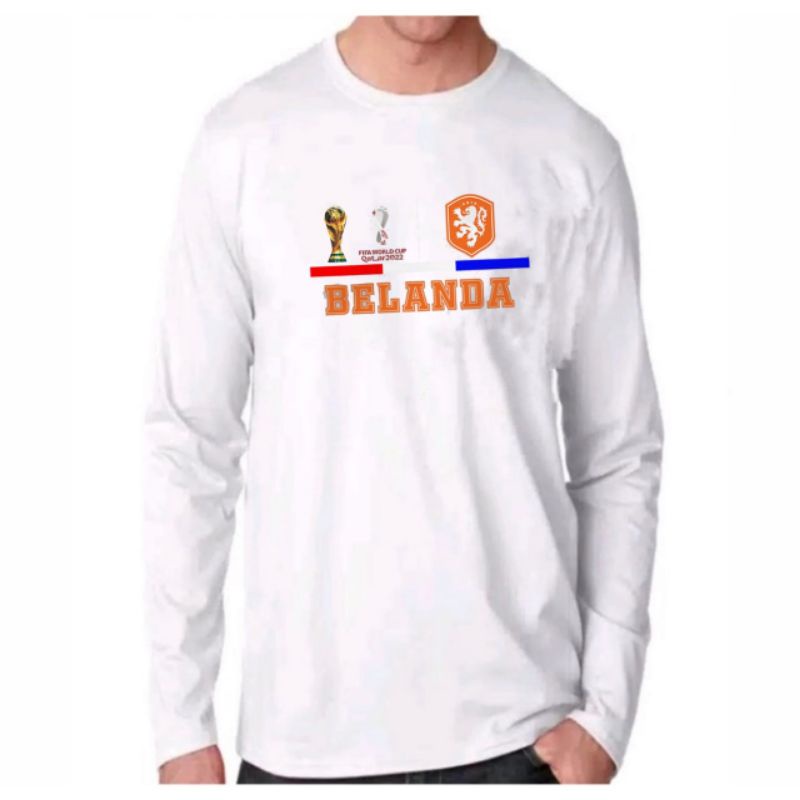 kaos distro pria lengan PANJANG kaos piala dunia BELANDA