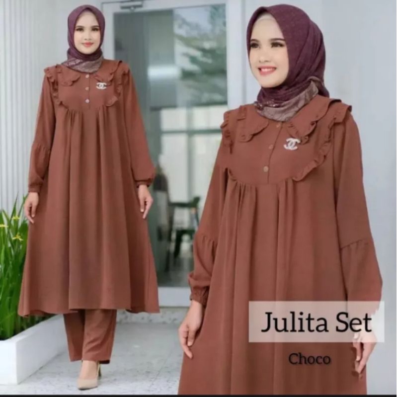 SETCEL LONG TUNIK SETCEL WANITA BAHAN CRINGKEL SETCEL KEKINIAN JUMBO