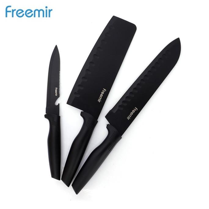 Freemir Set Pisau Dapur Stainless Steel 3 Pcs - Hitam Outernitygo