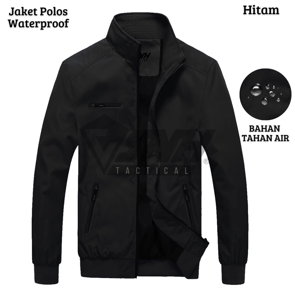 Jaket Harrington Polos Zipper Wateproof Bahan Tebal