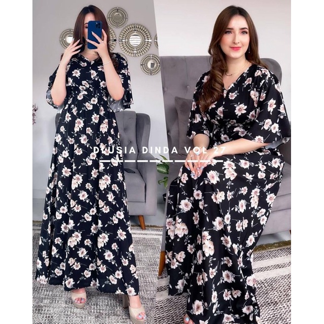 Daster arab DLUSIA DINDA Long Dress Homey Rayon Lengan Lonceng