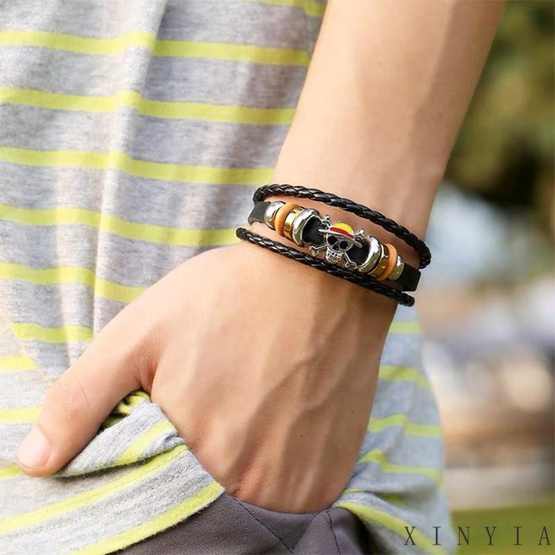 【Bayar di tempat】Gelang Tangan Kulit Adjustable Motif Anime Bahan Zinc Alloy Untuk