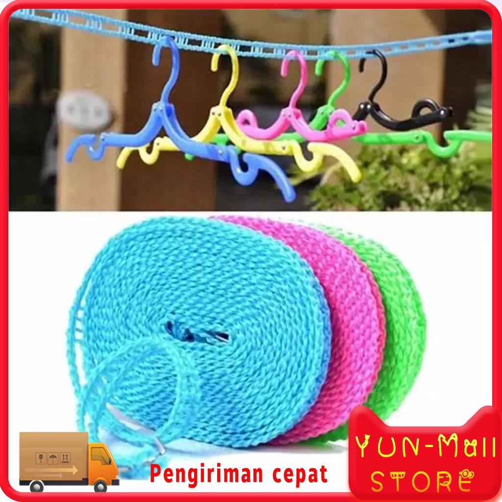 MURAH!!! YUN Mall Gantungan Baju Tali Jemuran 5 Meter  Praktis Serbaguna Clothes Line Laundry Tambang 5M Magic Hanger 5Meter Rope Panjang dengan Pengait Hook