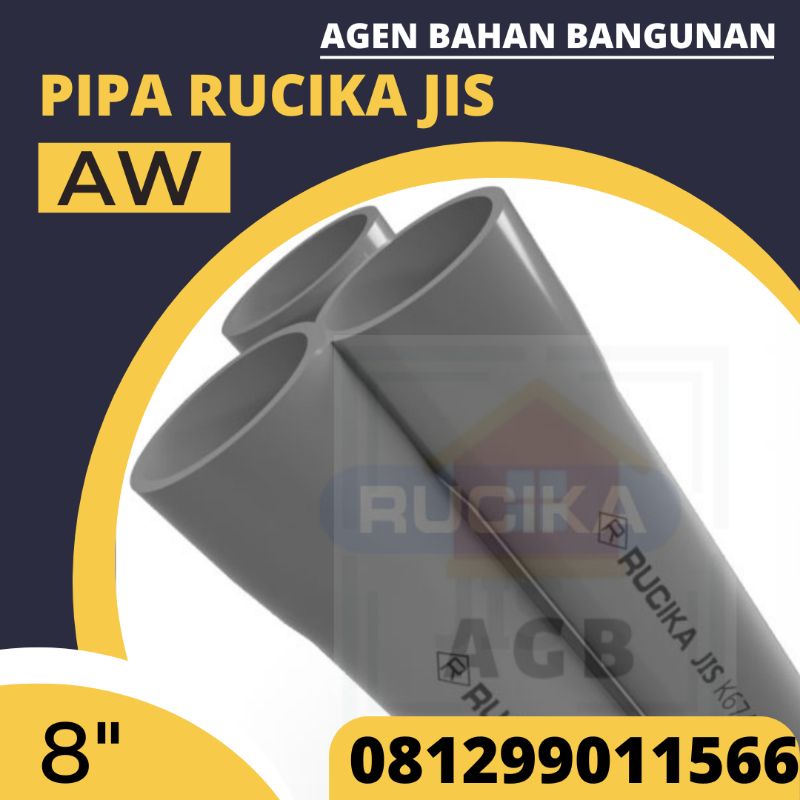 Pipa PVC 8" Inch Rucika JIS  / Pipa Rucika Warna Abu AW (Harga Grosir) 4 Meter