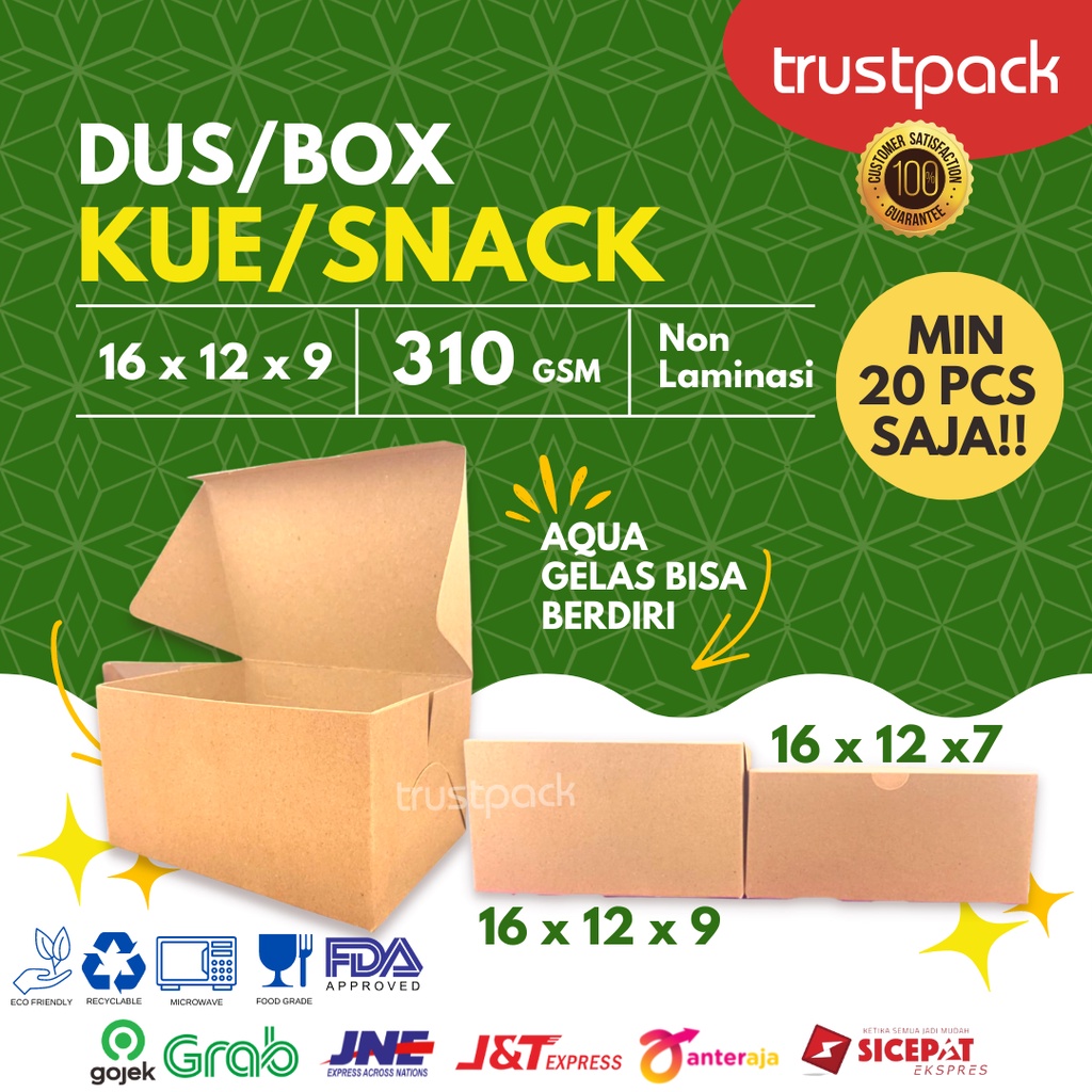 DUS KUE 12X16x9 CM KRAFT / KOTAK KARDUS KUE / DUS SNACK / BOX SNACK