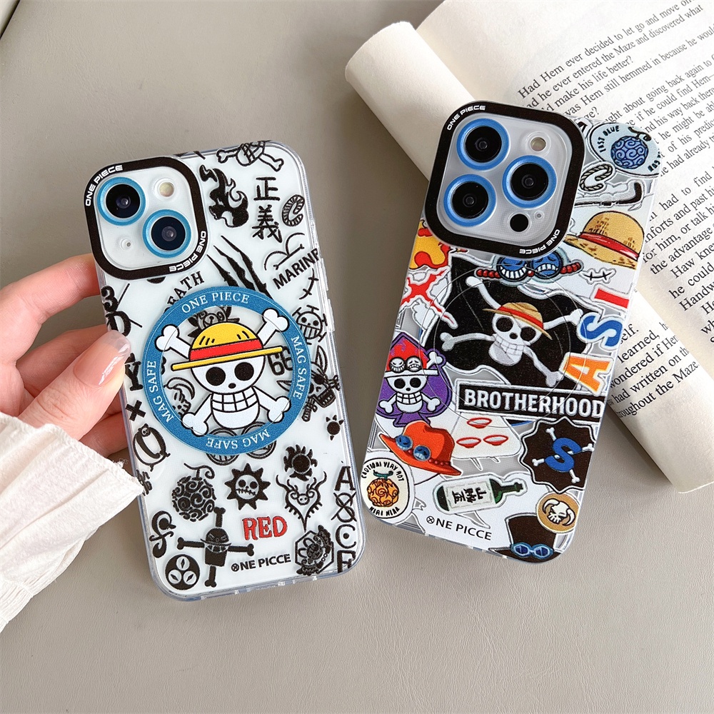 Case Magnetik Motif One Piece Untuk iPhone 14 13 12 Pro Max 11 14 Plus 14 Pro