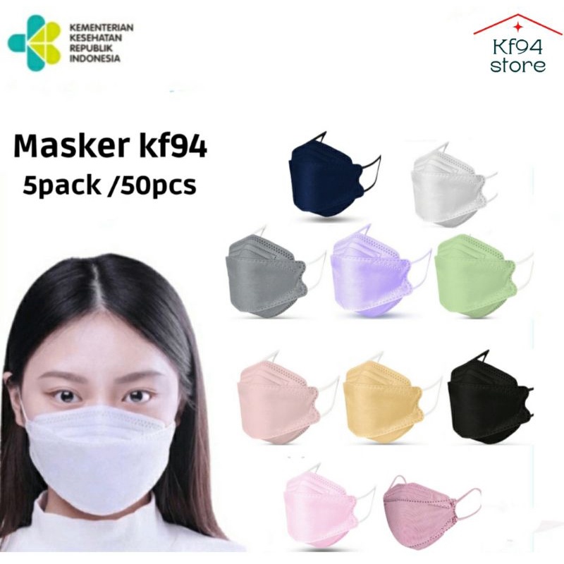 (PAKET HEMAT 5 PACK)(50PCS)Masker Kf94 isi 50pcs//Masker kf94 korea impor//Masker kf94 warna//masker