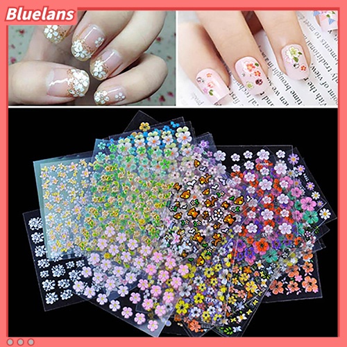 [Bayar Di Tempat][bluelans]30 Lembar Stiker Kuku Motif Bunga / Hati / Pita 3D untuk Manicure