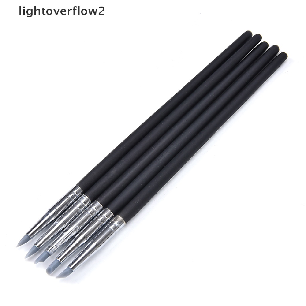 (lightoverflow2) 5pcs / Set Brush Pen Nail Art UV Gel Bahan Silikon Warna Abu-Abu (ID)