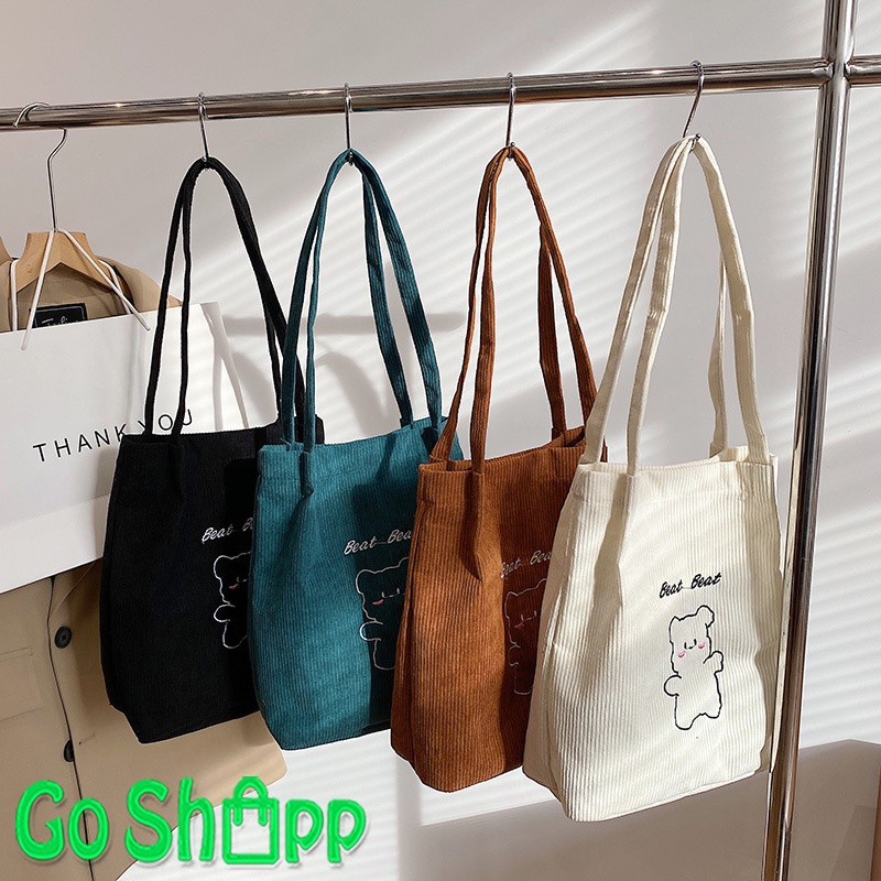 Tas Tote Bag Corduroy Wanita Kuliah Import Fashion Korea Terbaru - Tas Bahu Totebag Aesthetic Kekinian TE08