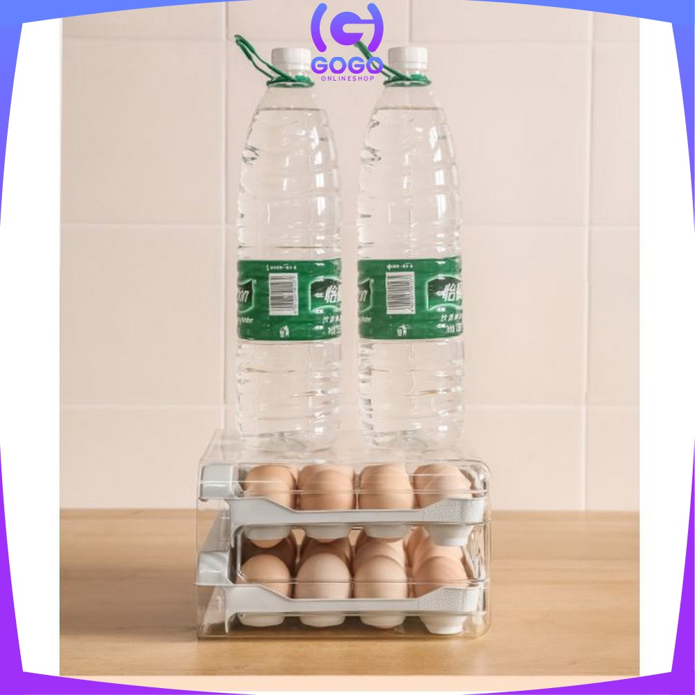 GOGO-C410 Tempat Telur 2 Tingkat Egg Storage Box Organizer / Rak Telur 2 Susun Kotak Telur / Box Penyimpanan Telor Rak Serbaguna