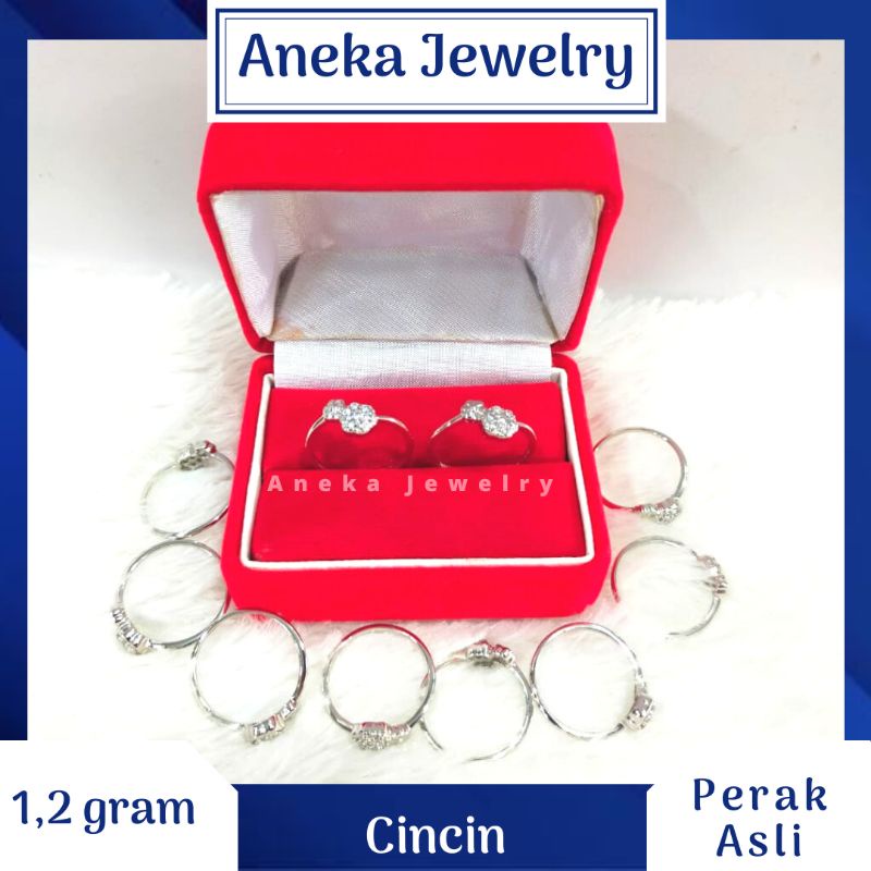 Cincin Bunga Cor Mata, Perak 925, Sepuh Emas Putih