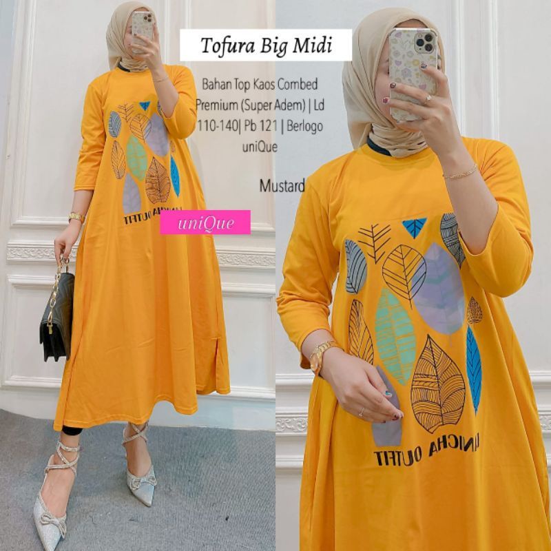 dress midi motif sablon asli canda wanita bahan kaos kekinian