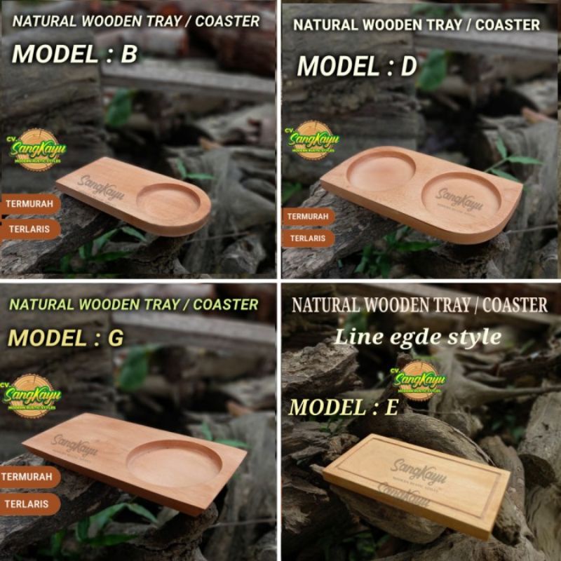 Wooden Coasters tray 10 x 20 cm tatakan cangkir gelas kopi nampan kayu