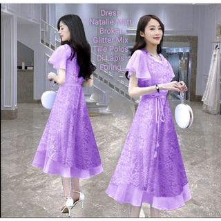 Dress Wanita Midi Model Terbaru Kondangan/Formal Matt Brokat/Dress Natalie Size L-XL-XXL/Dress Pesta Dan Acara Natalan Wanita Kekinian Viral