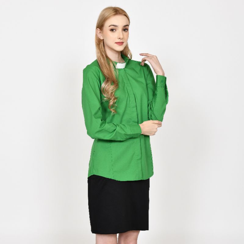 Pendeta Wanita - Kemeja Collar Polos - Cotton Tropical - Jos Miracle Bandung - Miracle - JMB