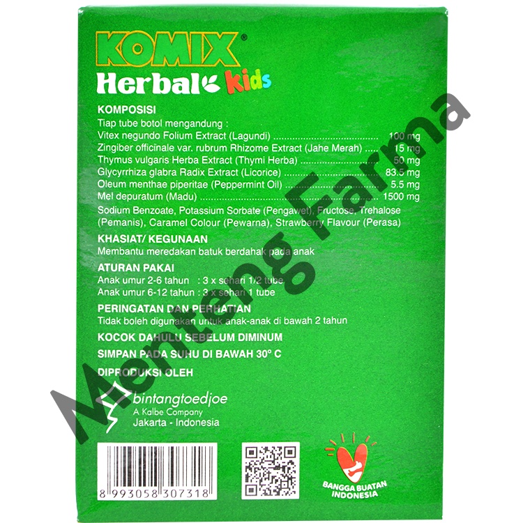 Komix Herbal Kids Strawberry 4 Tube - Obat Batuk Berdahak Anak