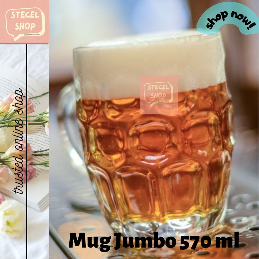 Mug Cangkir Gelas Jumbo Gagang Kaca Kedaung BM 570 / Gelas Bir 580ml