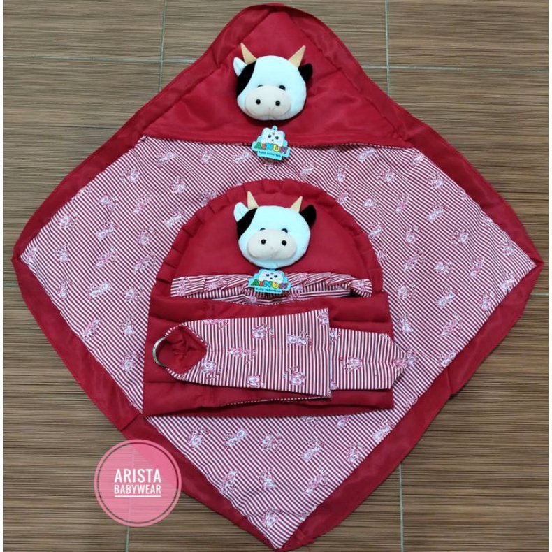 SET 2in1 selimut+gendongan bayi katun twill kepala boneka sapi