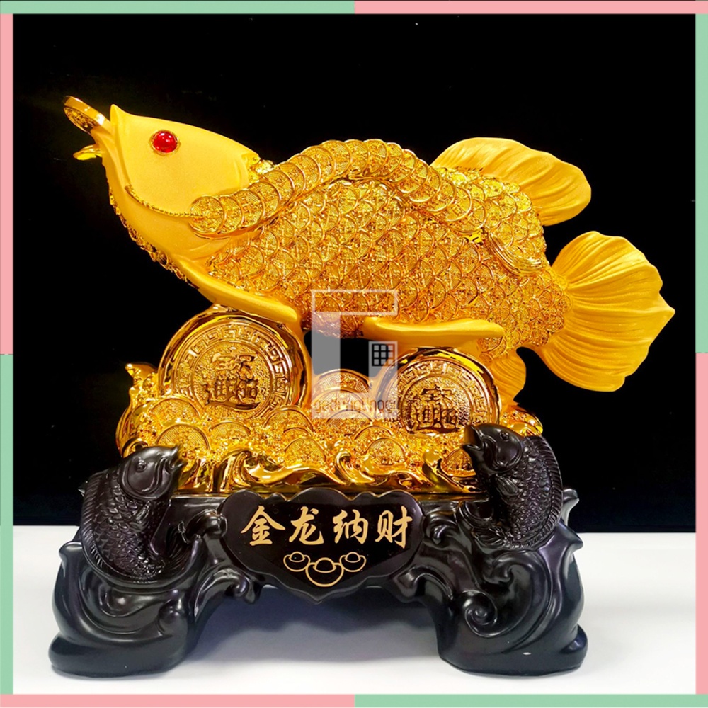 Patung Pajangan Hiasan Ikan Arwana Arowana Golden Silver Red Supered Gold Albino Hb Pino Jardini Jardin Crossback Bluebase Mata Merah Kado Hadiah Fengshui Fengsui Feng Shui Hoki Rejeki Keberuntungan Kemakmuran Gigit Uang Coin Koin Emas Resin Baby Jumbo XL