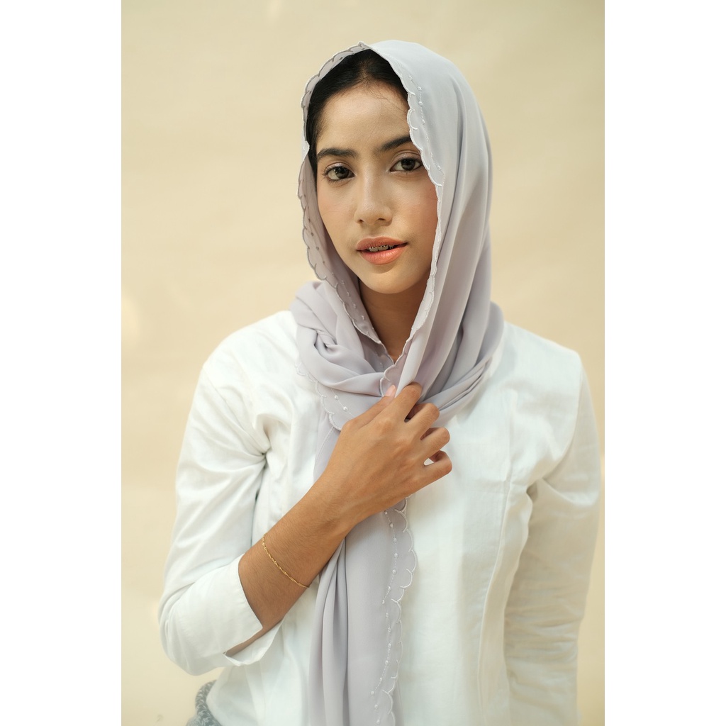 RATU Embroidery HIjab Shawl - Malek - Lavender Grey