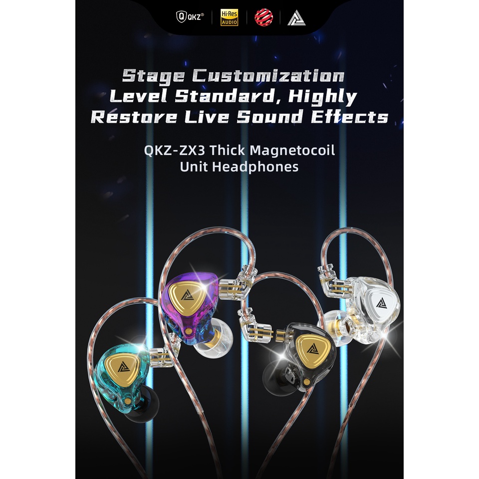 Qkz ZX3 EDS Earphone In Ear Dinamis HIFI DJ Peredam Bising Bahan Metal Untuk Olahraga ZEX ZSN EDX PRO