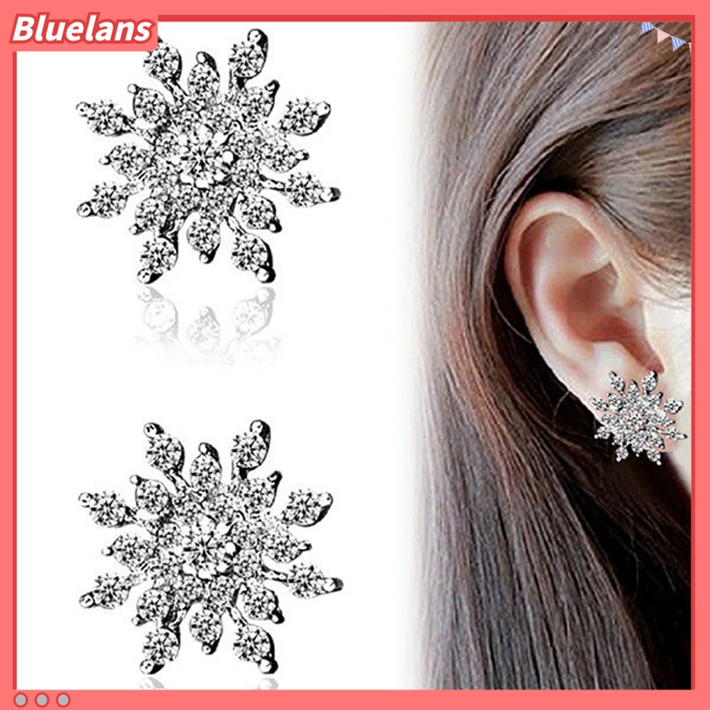 Bluelans 1 Pair Women Fashion Elegant Snowflake Rhinestone Earrings Ear Studs Jewelry Gift