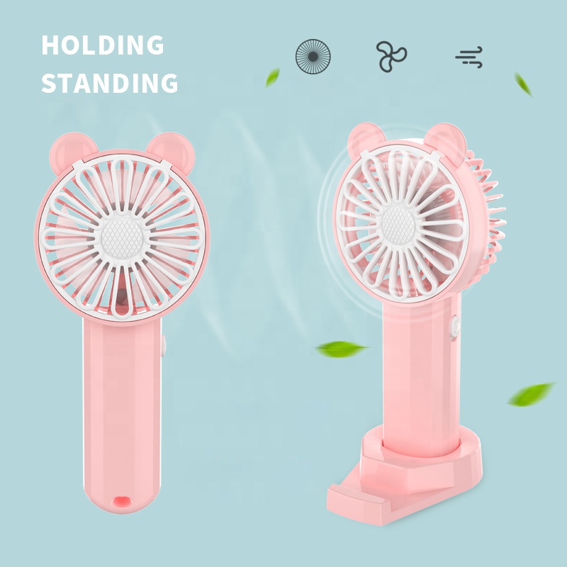 New Kipas angin mini fan stand hp mini led handheld fan portable karakter colour USB cas silent mode