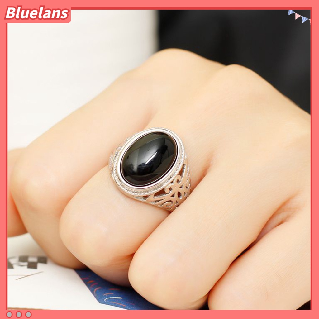 Bluelans Men Vintage Artificial Gem Carving Band Finger Ring Jewelry Party Banquet Gift