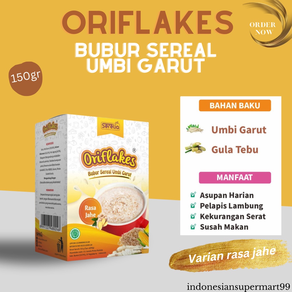 

Oriflakes Daily Bubur Sereal Umbi Garut Asupan Sehat Harian Dan Solusi Asam Lambung Rasa Jahe 150gr @ 5 sachet