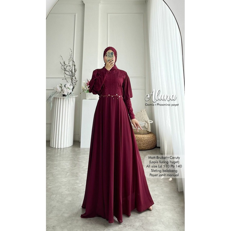Aluna Dress Pesta Gamis Muslim Kekinian/Ori/