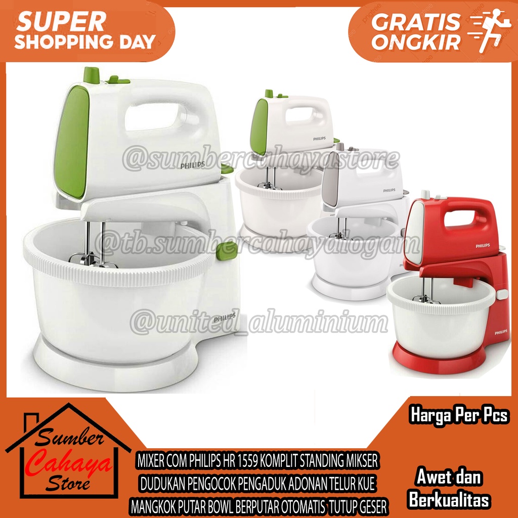 Philips Stand Mixer Com Hr 1559 Komplit Standing Mikser Dudukan Pengocok Pengaduk Pencampur Adonan T