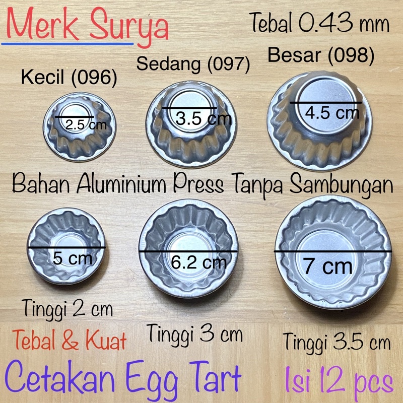 Cetakan Egg Tart Aluminium Press Tanpa Sambungan SURYA isi 12 pcs / Cetakan Mini Tart / Cetakan Pie Buah / Cetakan Pie Susu