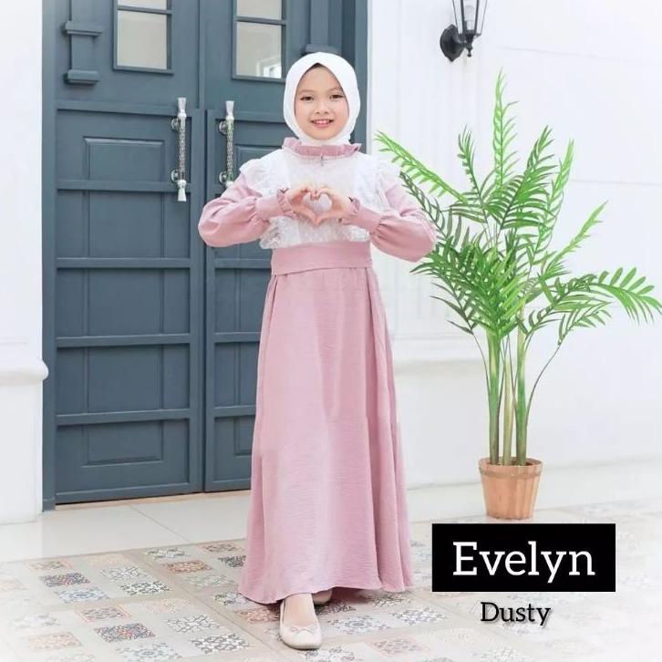 kodeS8e8D--GAMIS ANAK TANGGUNG USIA 9-10-11-12-13-14 EVELYN DRESS KIDS BAHAN CRINKLE MIX TILE DOT GA