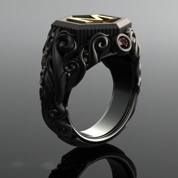 Cincin Pria Desain Monster M Warna Goldhitam Gaya Trendy Rock Untuk Pestahadiah