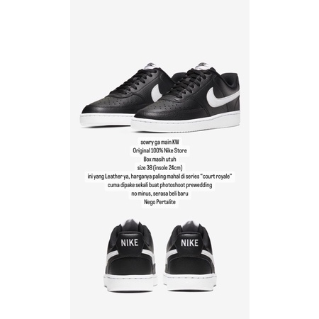 Nike Women Court Royale Black “white swoos” Leather Preloved