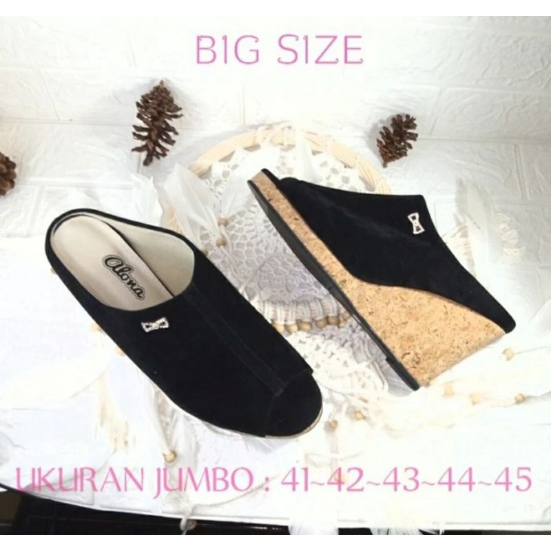 Wedges Sandals ZR Premium Wanita Ukuran Besar 41.45 Slop Pesta Cantik Ukuran JUMBO Hitam Oversize Original