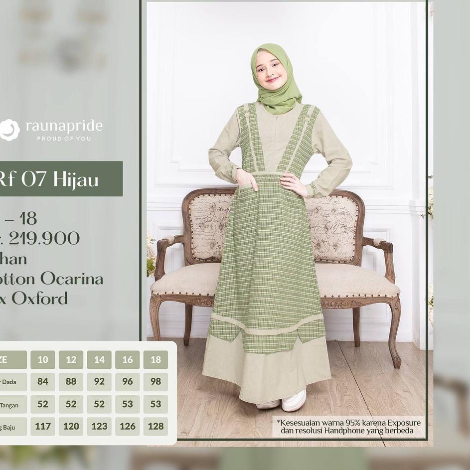 Terbaik ハ Sarimbit keluarga gamis rauna HIJAU 2022 100% original by raunapride baju couple keluarga 