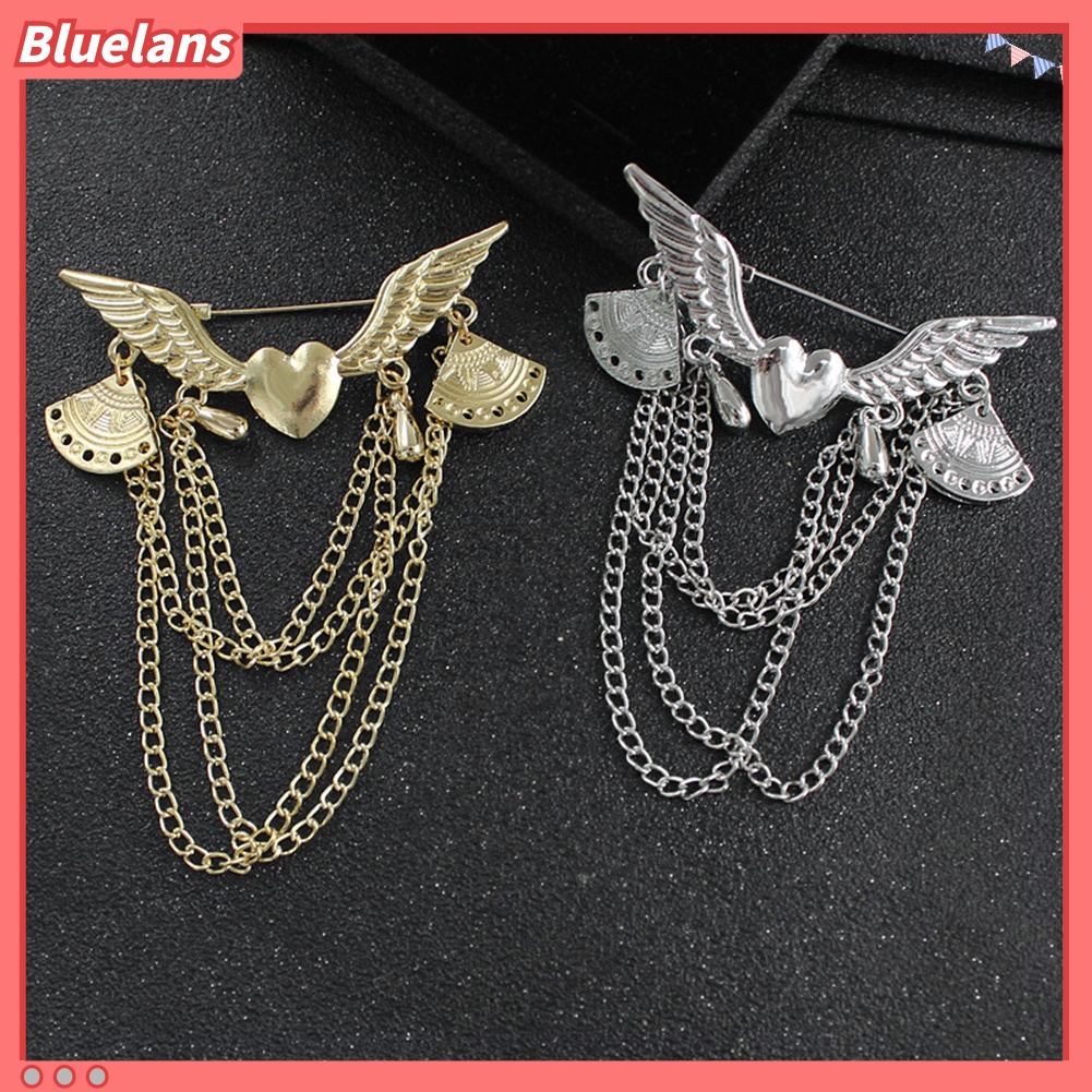 Bluelans Retro Angel Wing Heart Shirt Suit Collar Tip Lapel Brooch Pin with Chain Tassel