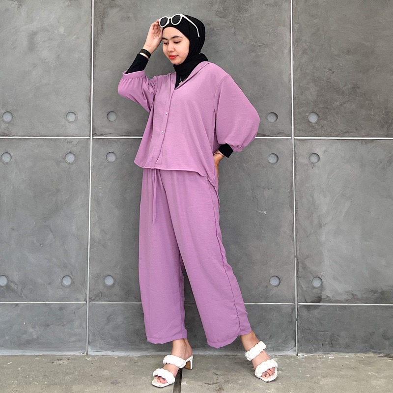 ZASKIYA - ONE SET ALEXANDRA / SETELAN KULOT CREPE | OOTD WANITA MUSLIM TERKINI | SETELAN BLOUSE &amp; CELANA KULOT