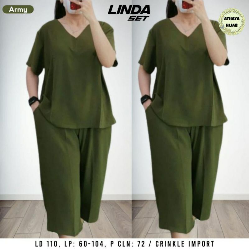 Setelan Wanita Setcel One Set Crinkle Import LD 110 Linda Set Wanita Polos Lengan Pendek Wanita Simp