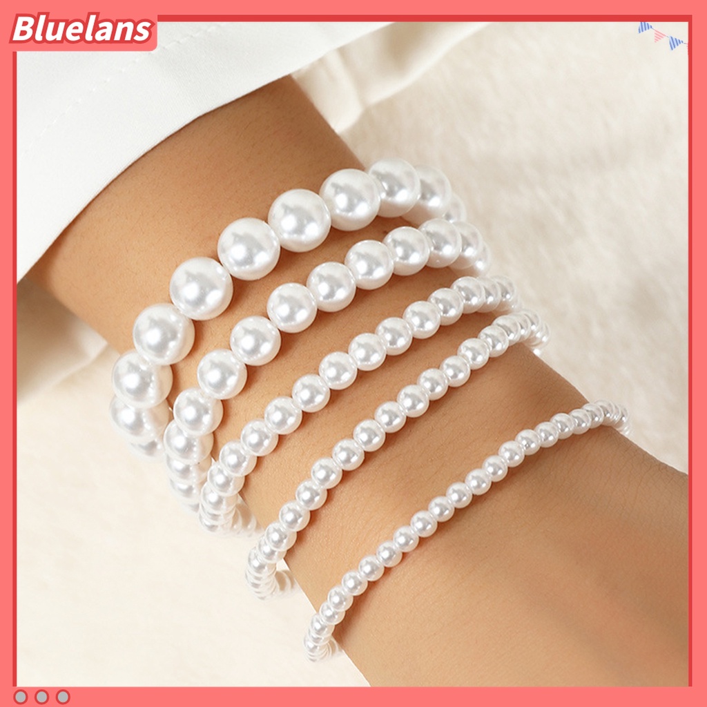 5pcs Gelang Multilayer Bahan Plastik Aksen Mutiara Imitasi Untuk Wanita