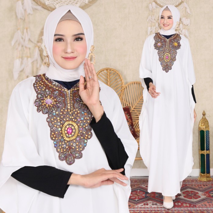 Gamis fashion wanita muslim terkini kaftan pesta cantik super jumbo alila - Putih Berkualitas Termur