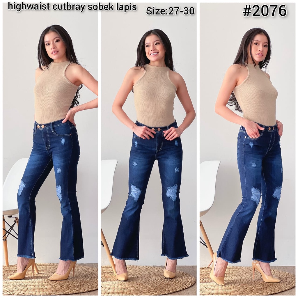 Celana Panjang Jeans Wanita Cutbray Sobek Lapis 27-30 31-34 Bisa Bayar Ditmpat(COD)