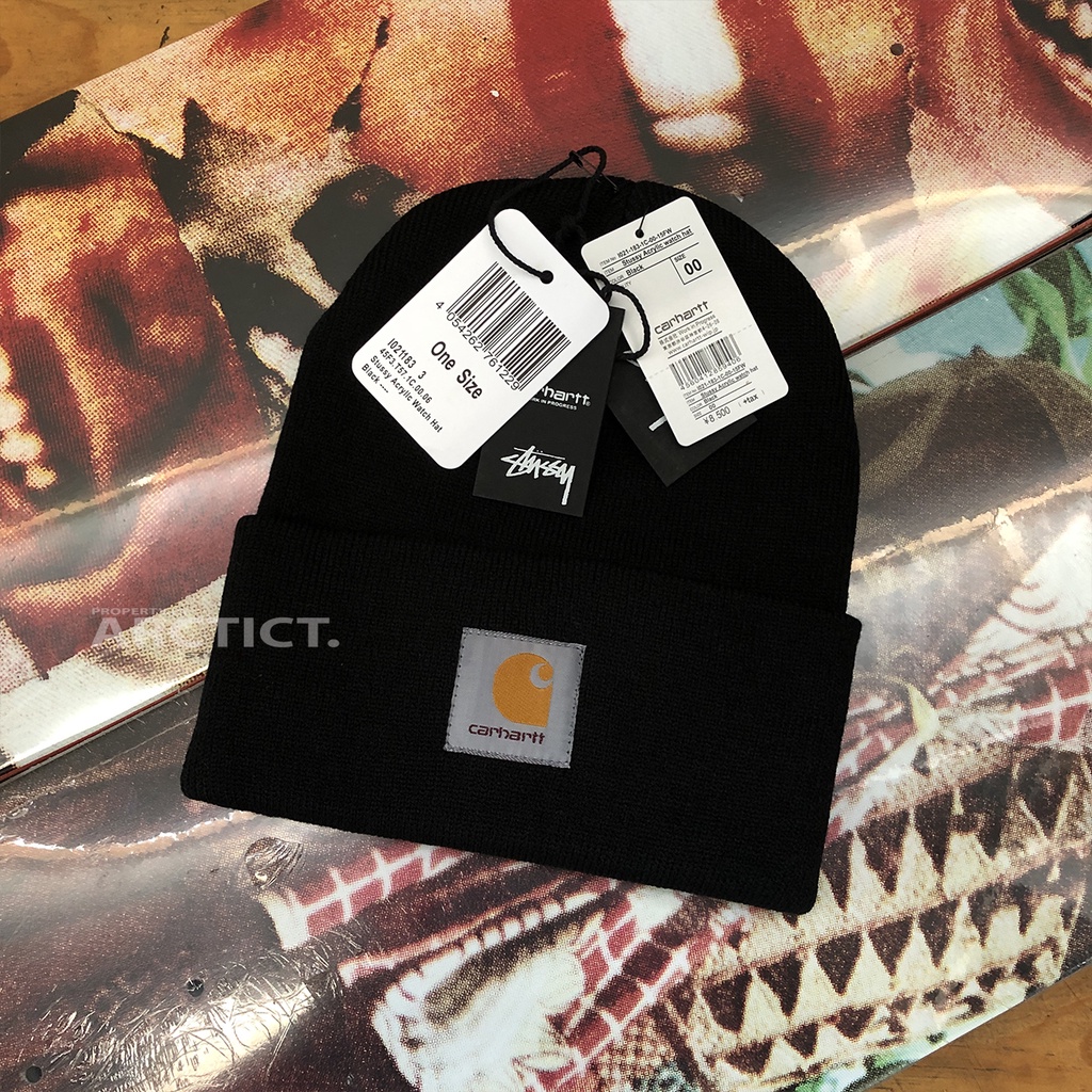 STUSSY X CARHARTT WIP ACRYLIC WATCH BEANIE HAT - BLACK | KUPLLUK STUSSY