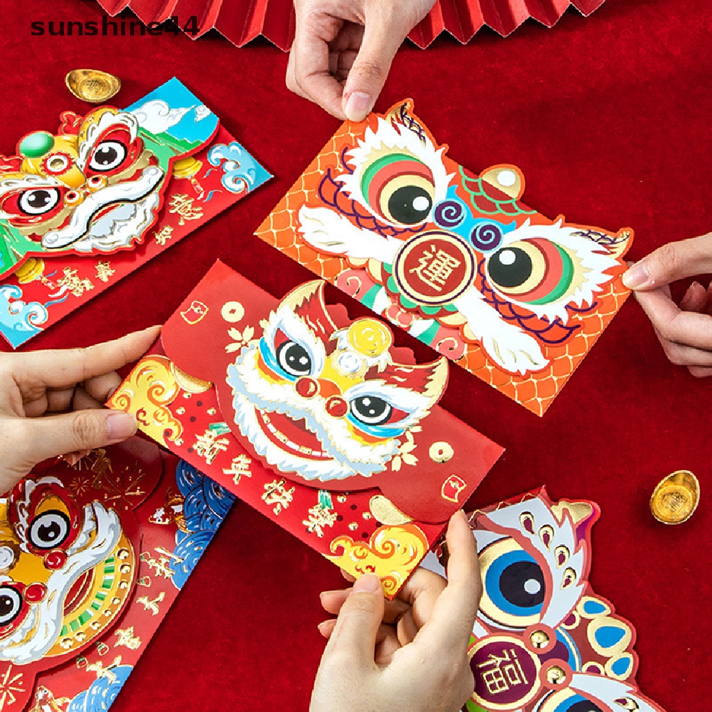 Sunshine 3Pcs / Set Amplop Angpao Tahun Baru Cina / Imlek 2023 Motif Singa / Singa Untuk Anak